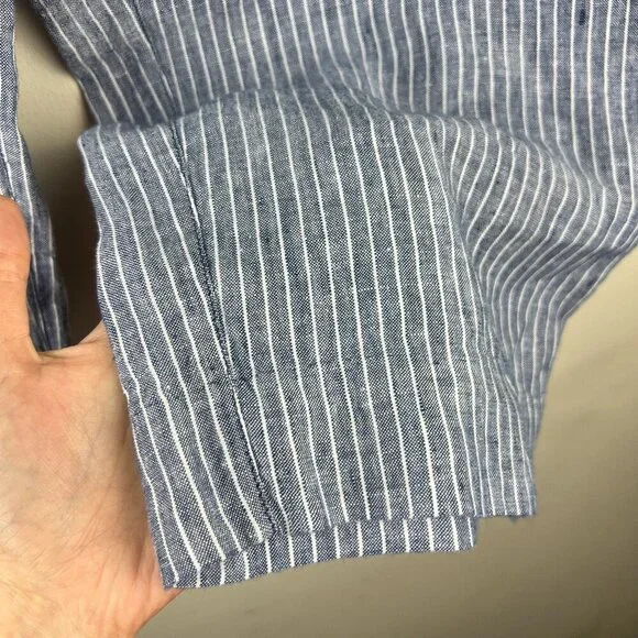 Chicos Blue White Striped Linen Straight Leg Cropped Pants - Picture 2 of 4